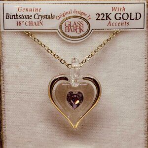 June Birthstone Heart Necklace | Pink Crystal Birth Month Jewelry